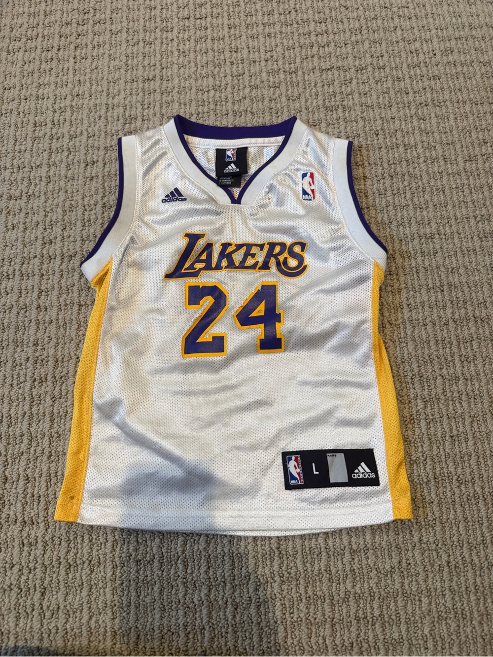 adidas White Lakers Jersey with Purple and Gold Trim